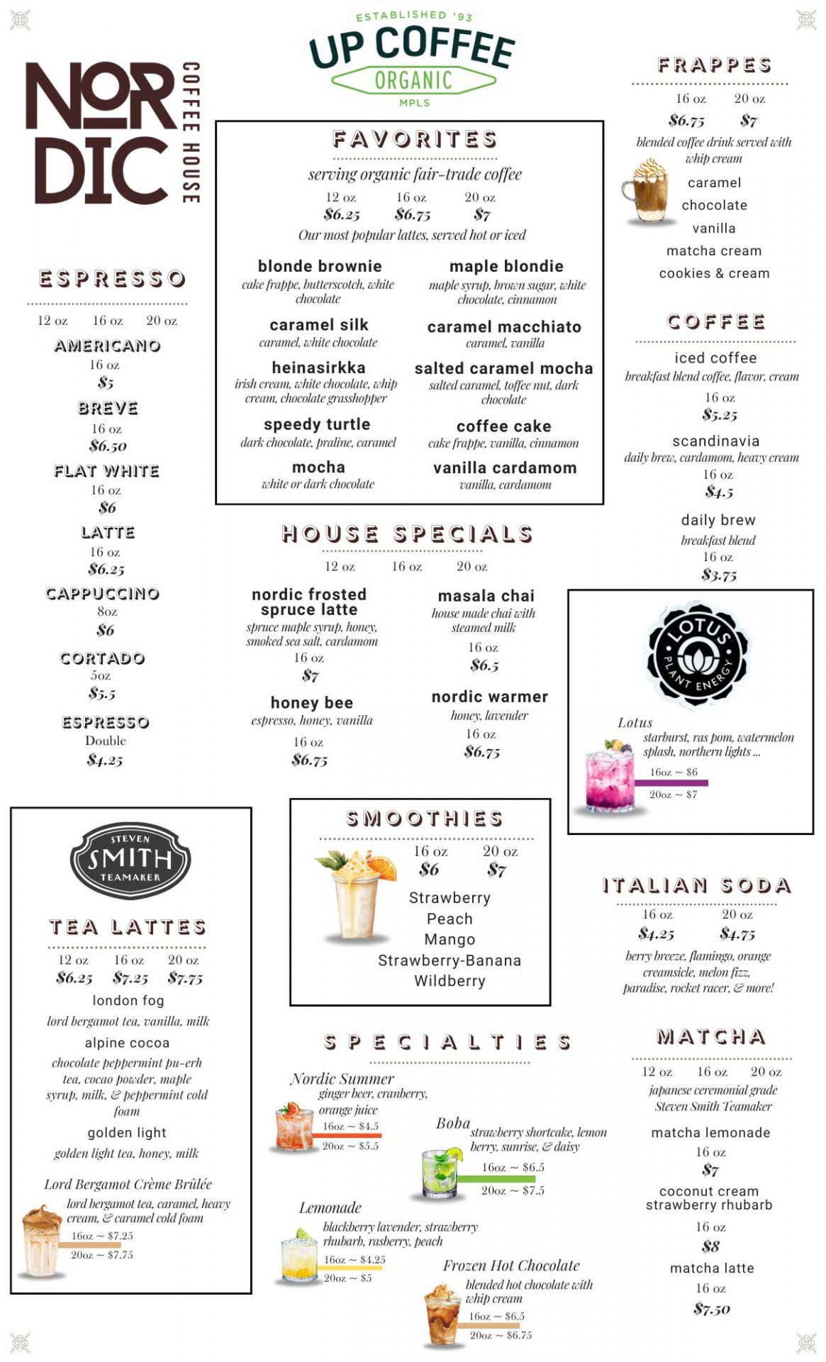 Nordic Coffee House Drink Menu