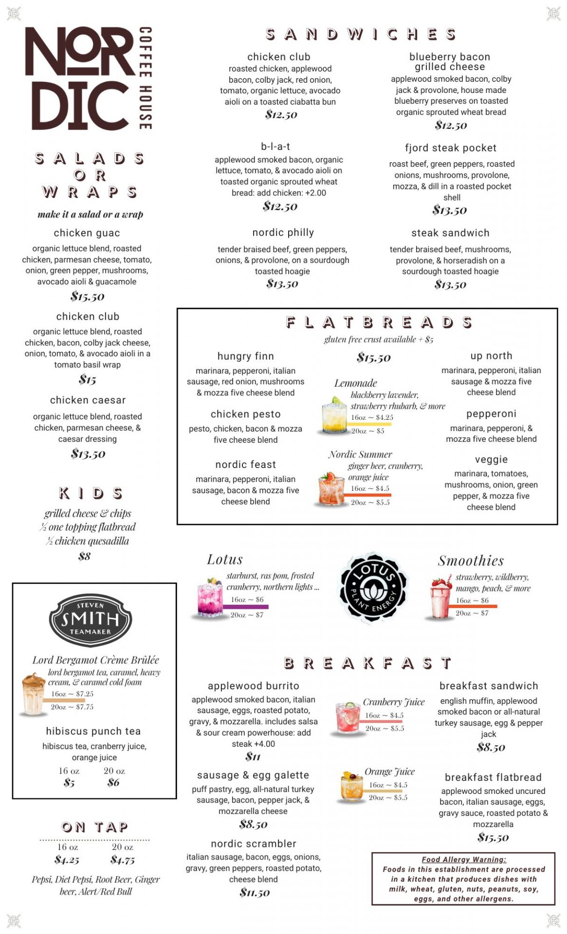 Nordic Coffee House Food Menu